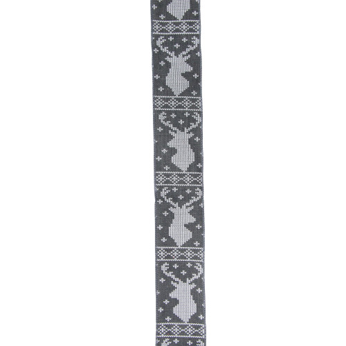 Gray and White Nordic Reindeer Christmas Wired Craft Ribbon 2.5" x 16 Yards