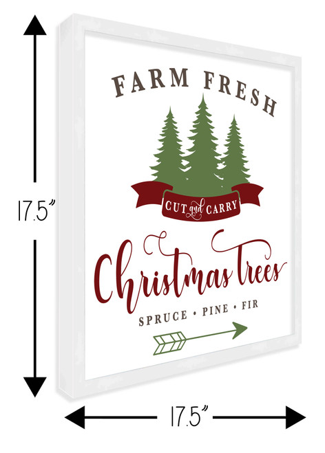 Cut and Carry Christmas Tree Farm 17.5" x 17.5" Framed Christmas Wall Decor  Sign Poster in a Natural Wooden Frame with UV Acrylic and Hangers
