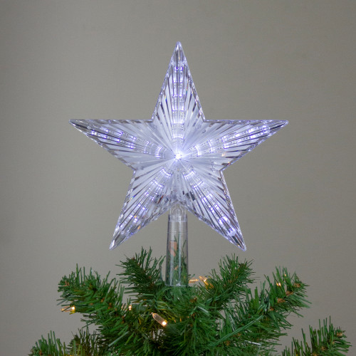 9.5" Lighted Clear Twinkling 5-Point Star Christmas Tree Topper - Clear White LED Lights