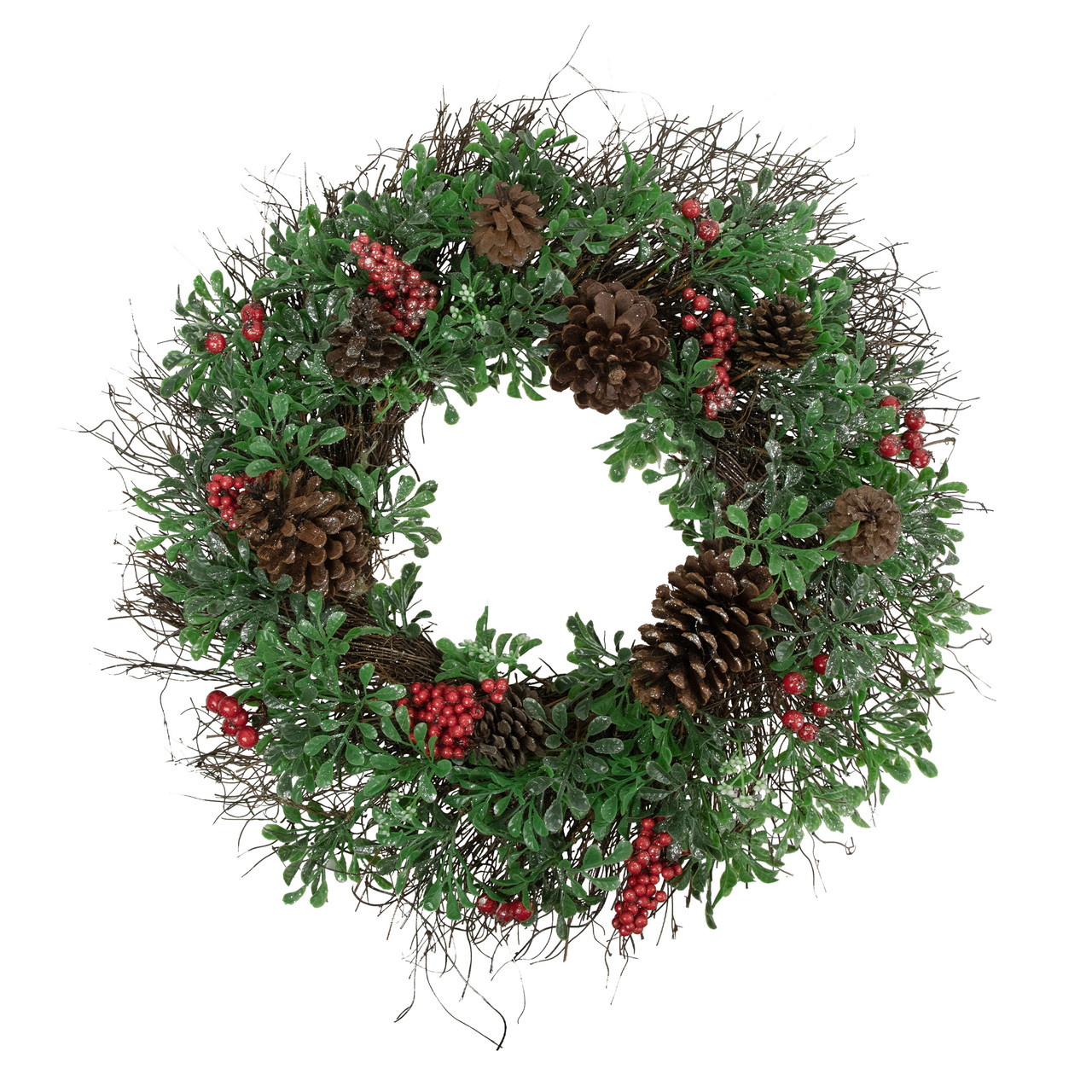 24" Glittered Pine Cone and Red Berry Artificial Christmas Wreath - Unlit