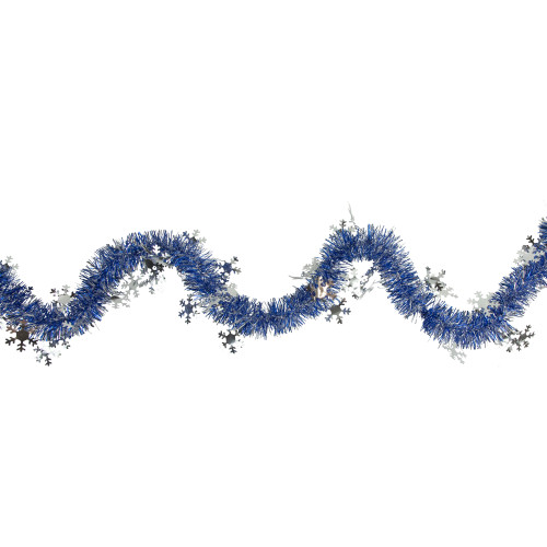 Commercial Christmas Tinsel Snowflake Garland - 50' x 2" - Royal Blue and Silver - Unlit