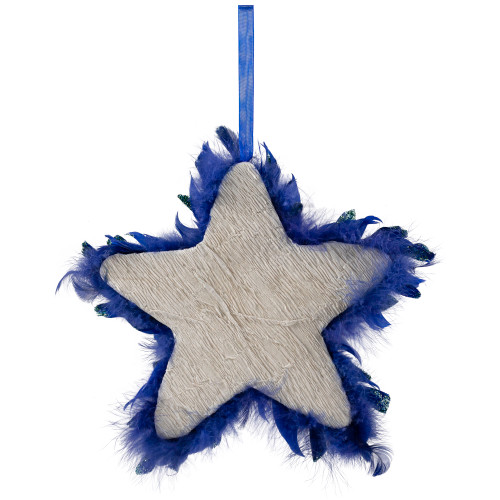 Glittery Star Shaped Christmas Ornament - 9" - Blue