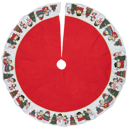 48" Red and White Jolly Snowman Christmas Tree Skirt