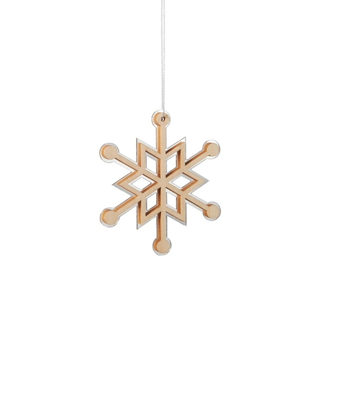 4" Mirrored Rustic Wooden Snowflake Christmas Ornament