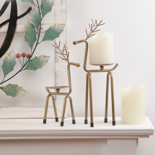 10.25" Small Bronze Reindeer Christmas Pillar Candle Holder