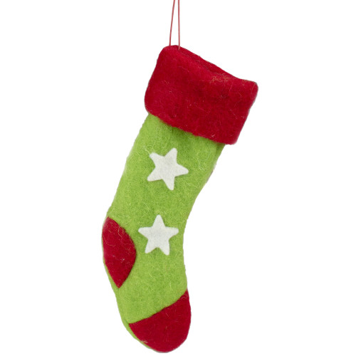 9.5" Green and Red Stars Felt Christmas Stocking Ornament