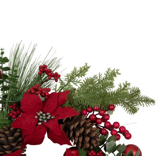 Berry and Poinsettia Artificial Christmas Wreath - 22" - Unlit