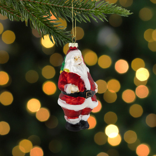 5" Traditional Red and White Santa Hanging Glass Christmas Ornament