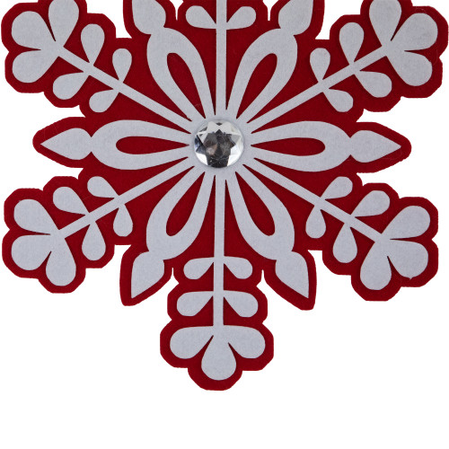 10" Red and White Snowflake Christmas Ornament with Gem