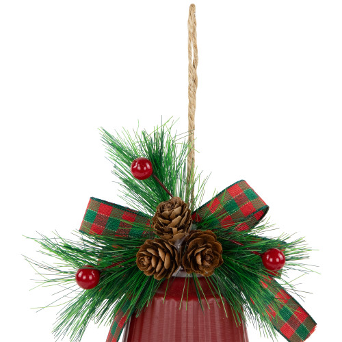 Bells with Pine Sprigs and Bow Christmas Ornaments- 7" - Red - Set of 2