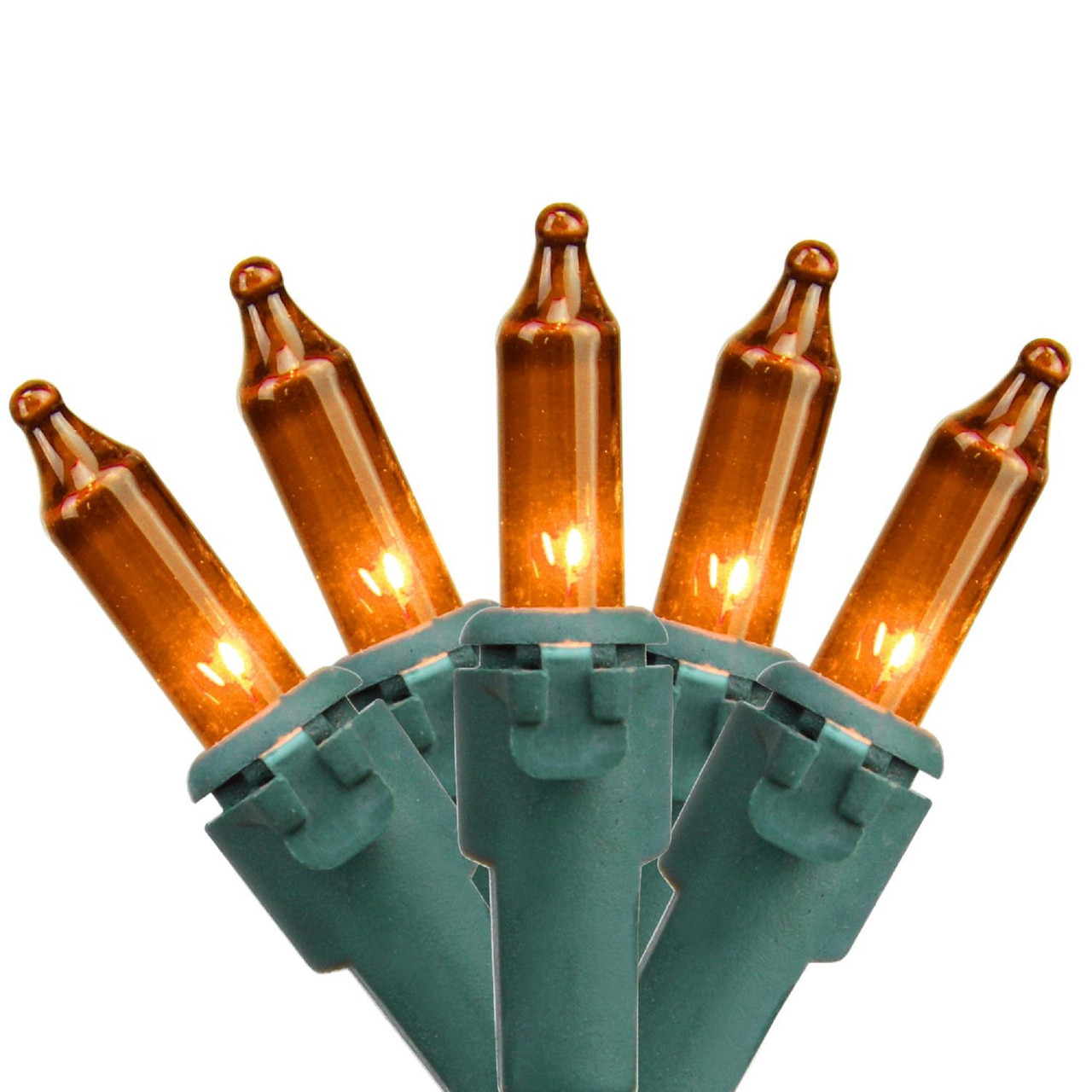 50-Count Orange Mini Christmas Light Set - 10' Green Wire