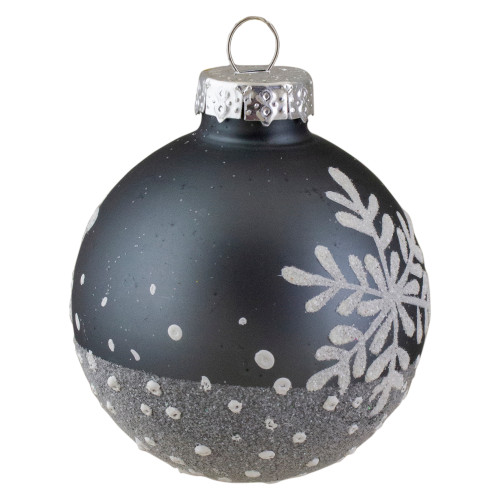 Set of 6 Gray and White Snowflake Glass Christmas Ball Ornaments 4" (101mm)