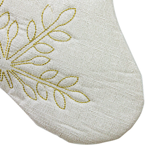 20" Cream with Gold Snowflakes Christmas Stocking with Faux Fur Cuff