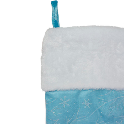 21" Blue and White Glitter Snowflake Christmas Stocking