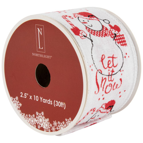 Snowman "Let It Snow" Wired Craft Christmas Ribbon 2.5" x 10 Yards