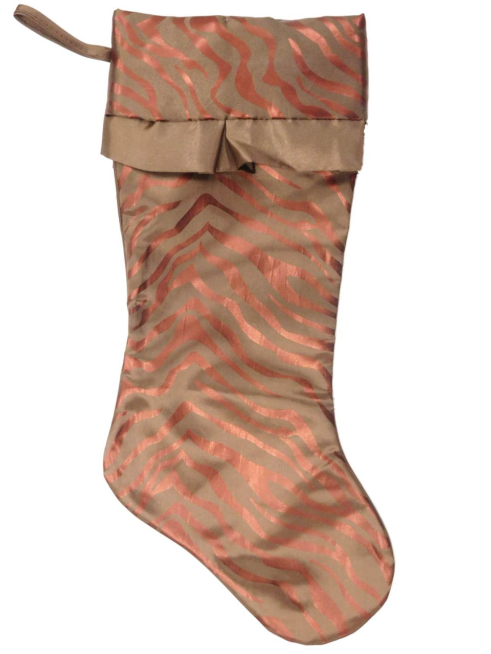 Metallic Brown Zebra Stripe Animal Print Satin Christmas Holiday Stocking