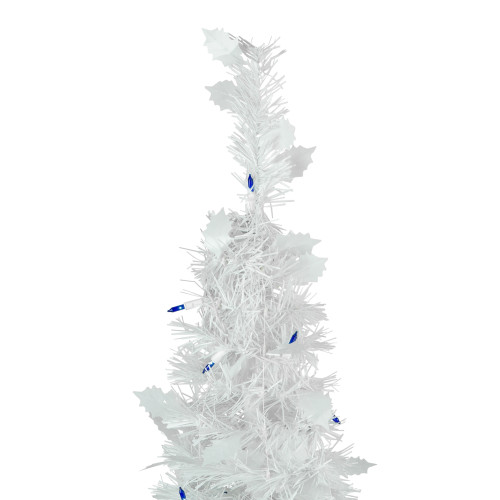 4' Pre-Lit White Tinsel Pop-Up Artificial Christmas Tree, Blue Lights