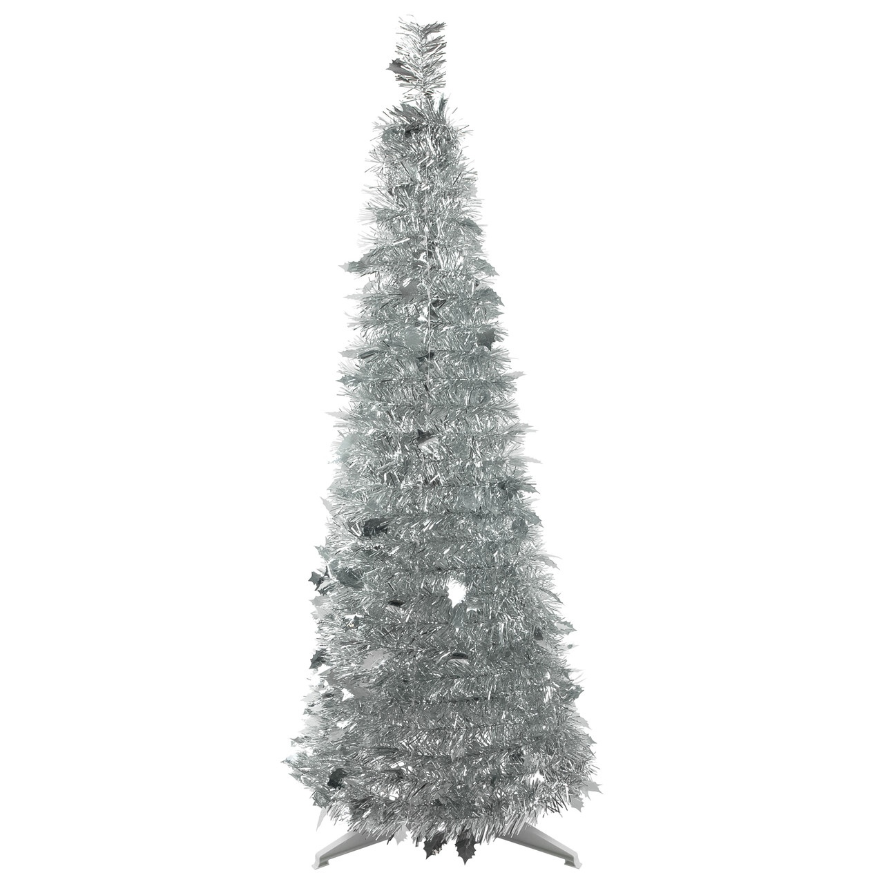 4' Silver Tinsel Pop-Up Artificial Christmas Tree, Unlit