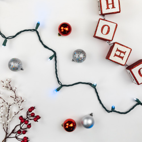 50ct Blue and White LED Wide Angle Mini Christmas Lights, 16.25ft Green Wire