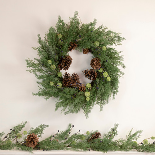 Pinecones and Blueberries Artificial Christmas Wreath, 28-Inch, Unlit