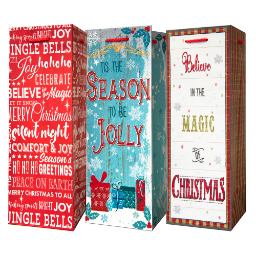 Pack of 6 Assorted Christmas Wine Gift Bags with Handle