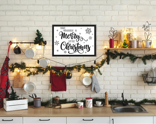 Have Yourself a Merry Little Christmas 14.5" x 19.5" Framed Christmas Wall Decor  Sign Poster in a Black Wooden Frame with UV Acrylic and Hangers