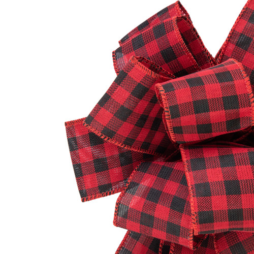 19" Buffalo Plaid Print 14 Loop Christmas Bow Tree Topper