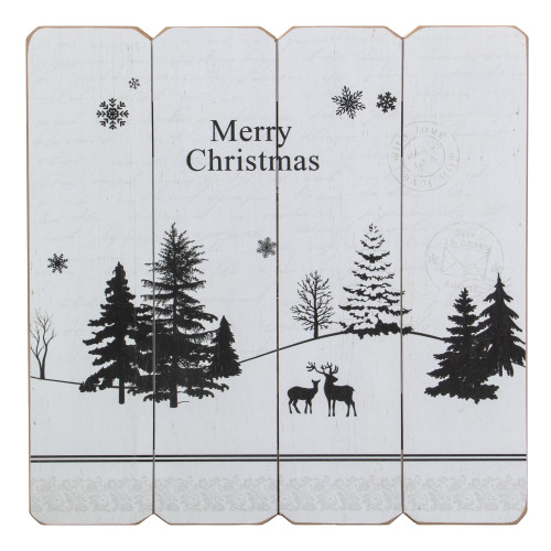 16�� White Merry Christmas Post Card Winter Scene Wooden Wall Sign