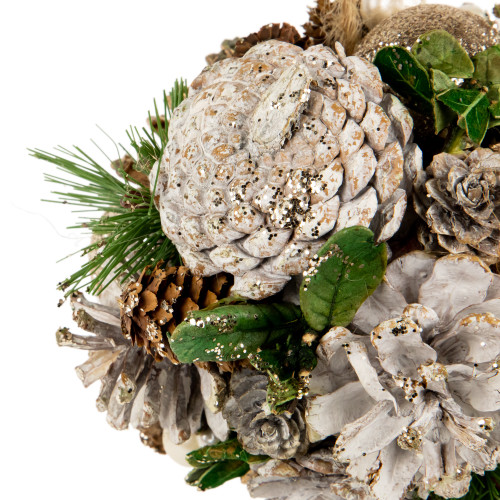 5.5" Glittered Pine Needle and Pinecone Hanging Christmas Ball Ornament