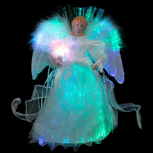 Fiber Optic Color-Changing Angel with Dove Christmas Tree Topper - 12" - White