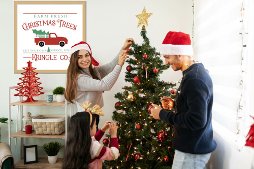 Oversize Kringle Company Tree Farm 31.5" x 31.5" Framed Christmas Wall Decor  Sign Poster in a Natural Wooden Frame with UV Acrylic and Hangers