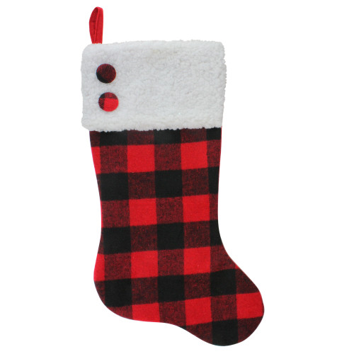 23" Black and Red Rustic Buffalo Plaid Christmas Stocking