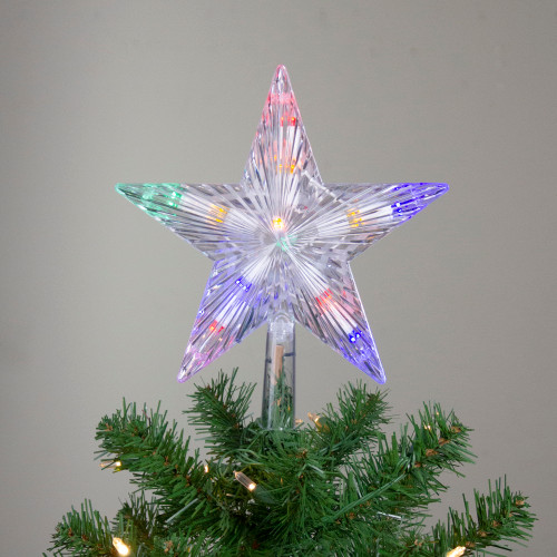 9.5" Lighted Clear 5 Point Star Christmas Tree Topper - Multicolor LED Lights