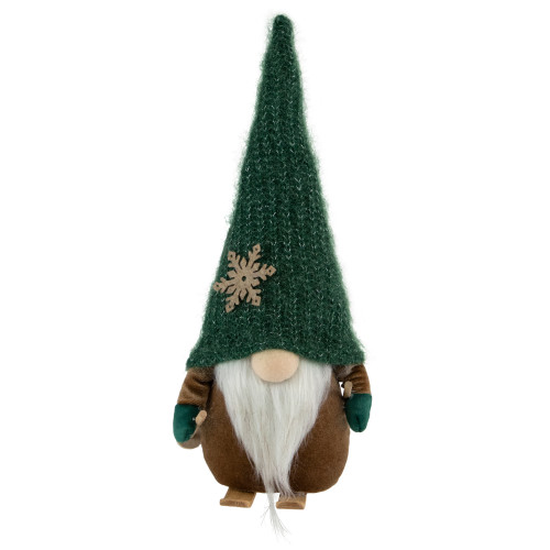 Skiing Gnome with Snowflake Knitted Hat Christmas Decoration - 12.5"