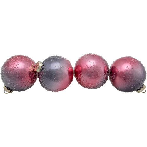 4ct Pink and Grey Ombre Hand Blown Textured Glass Ball Christmas Ornaments 3.25" (80mm)