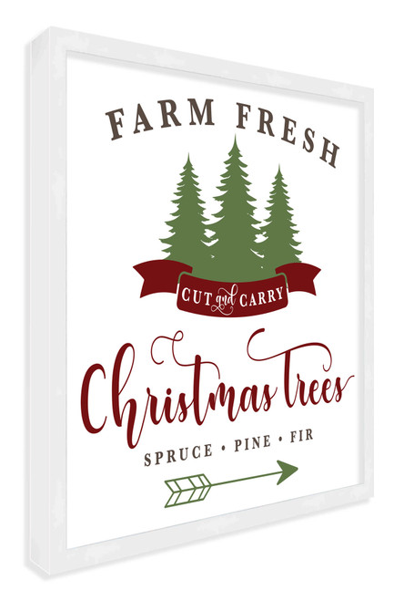 Cut and Carry Christmas Tree Farm 17.5" x 17.5" Framed Christmas Wall Decor  Sign Poster in a Natural Wooden Frame with UV Acrylic and Hangers
