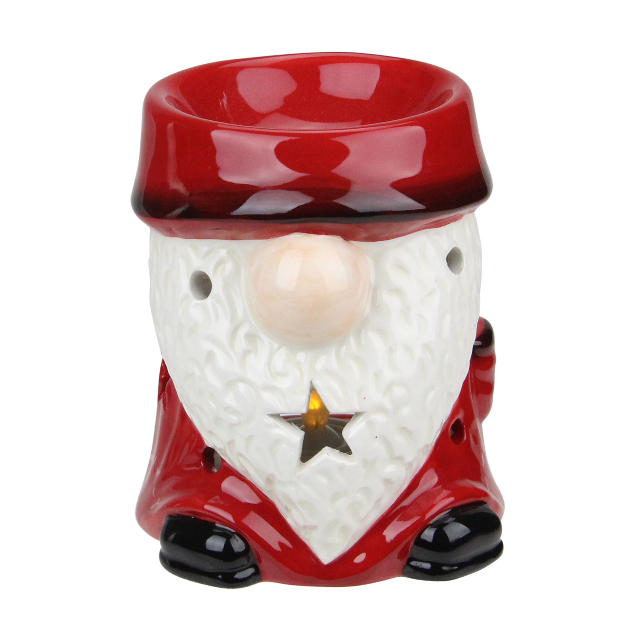Ceramic Christmas Star Gnome Tealight Candle Holder - 4.75 - Red
