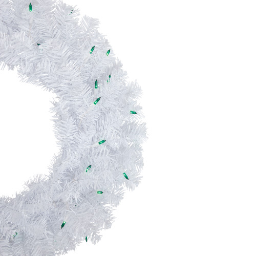 Pre-Lit Woodbury White Pine Artificial Christmas Wreath, 24-Inch, Green Lights