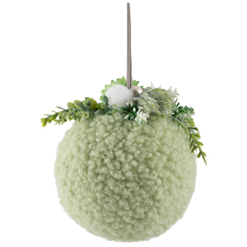 Plush Christmas Ball Ornament with Winter Foliage - 4" - Green