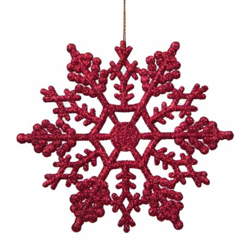 24ct Berry Pink Glitter Snowflake Christmas Ornaments 4" (100mm)
