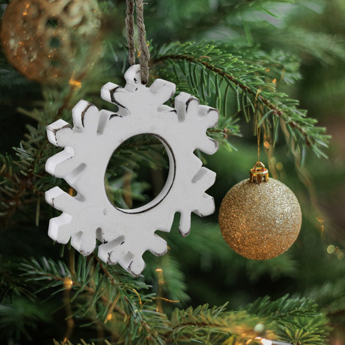 4.75" Rustic White Embossed Snowflake with Mirror Medallion Christmas Ornament