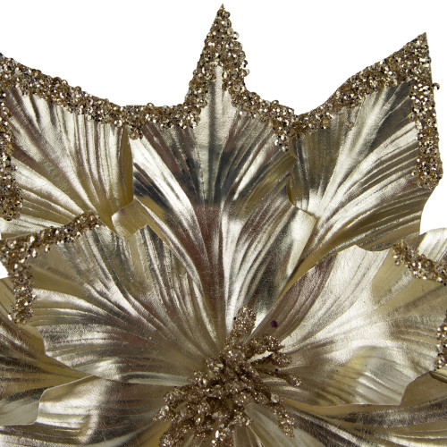 24" Metallic Champagne Gold Glittered Poinsettia Christmas Stem Spray