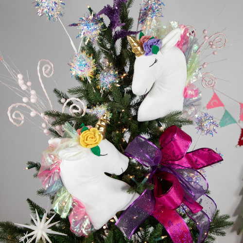 Plush Rainbow Unicorn Christmas Picks - 24" - Set of 2