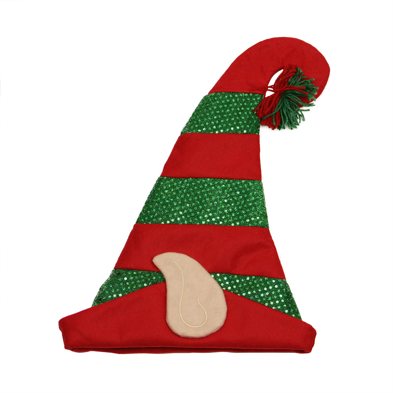 22" Red and Green Striped Sequin Unisex Adult Christmas Elf Hat - One Size