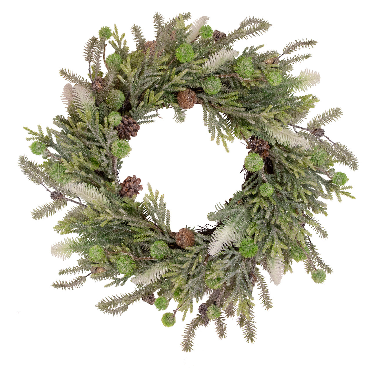 Artificial Christmas Wreath with Frosted Foliage and Pine Cones - 24" - Unlit