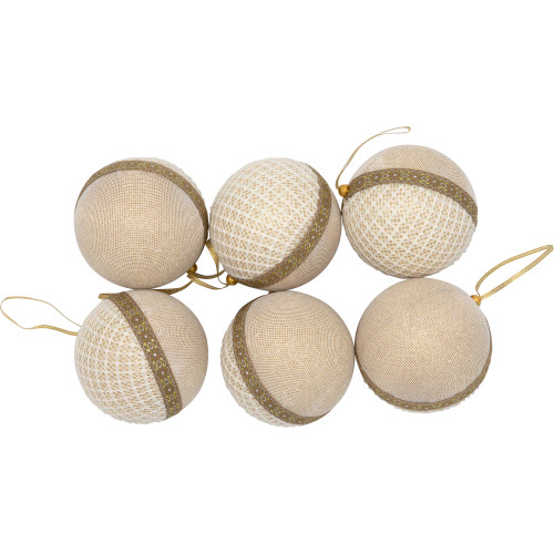 Mesh and Ribbon Christmas Ball Ornament - 4" - Gold - Set of 6