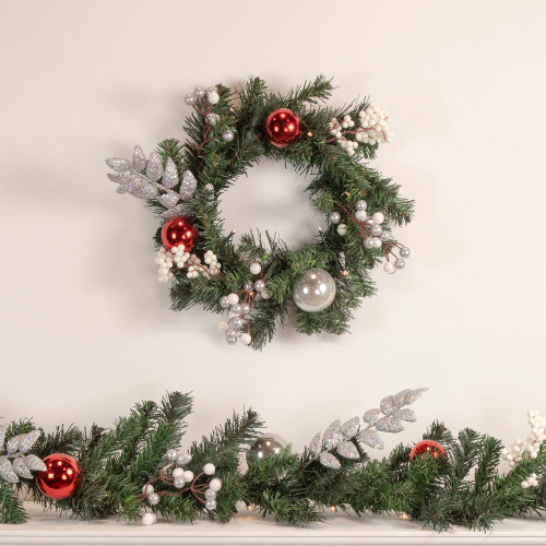 Pre-Lit Battery Operated Decorated Green Pine Christmas Garland - 9' - Warm White LED Lights