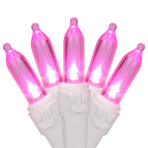 50 LED Pink Mini Christmas Lights - 16.25 ft White Wire