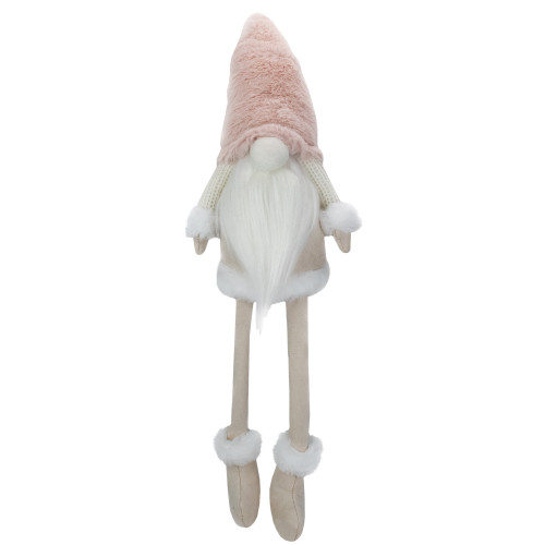 Sitting Christmas Gnome with Dangling Legs - 24" - Cream and Pink