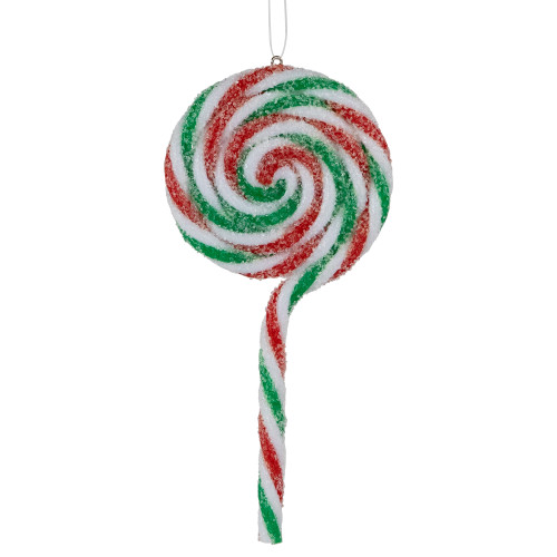 6ct Frosted White, Green and Red Lollipop Christmas Ornaments 7"
